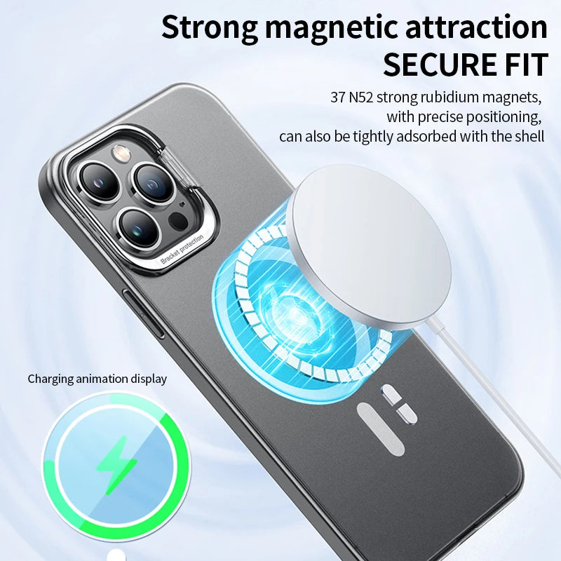 Metal Stand Magsafe Matte Phone Case for iPhone 14