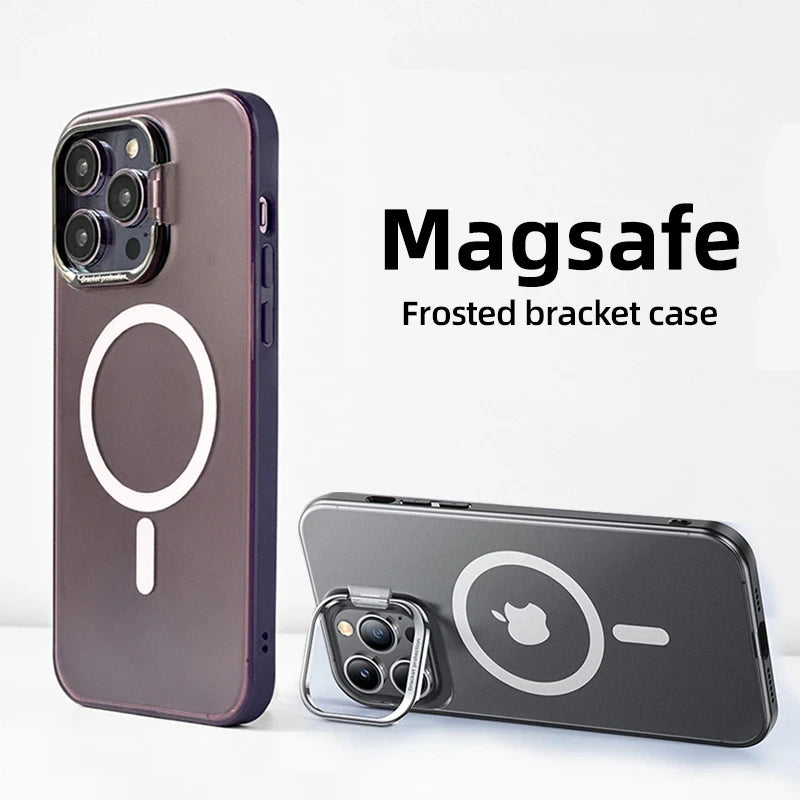 Metal Stand Magsafe Matte Phone Case for iPhone 14