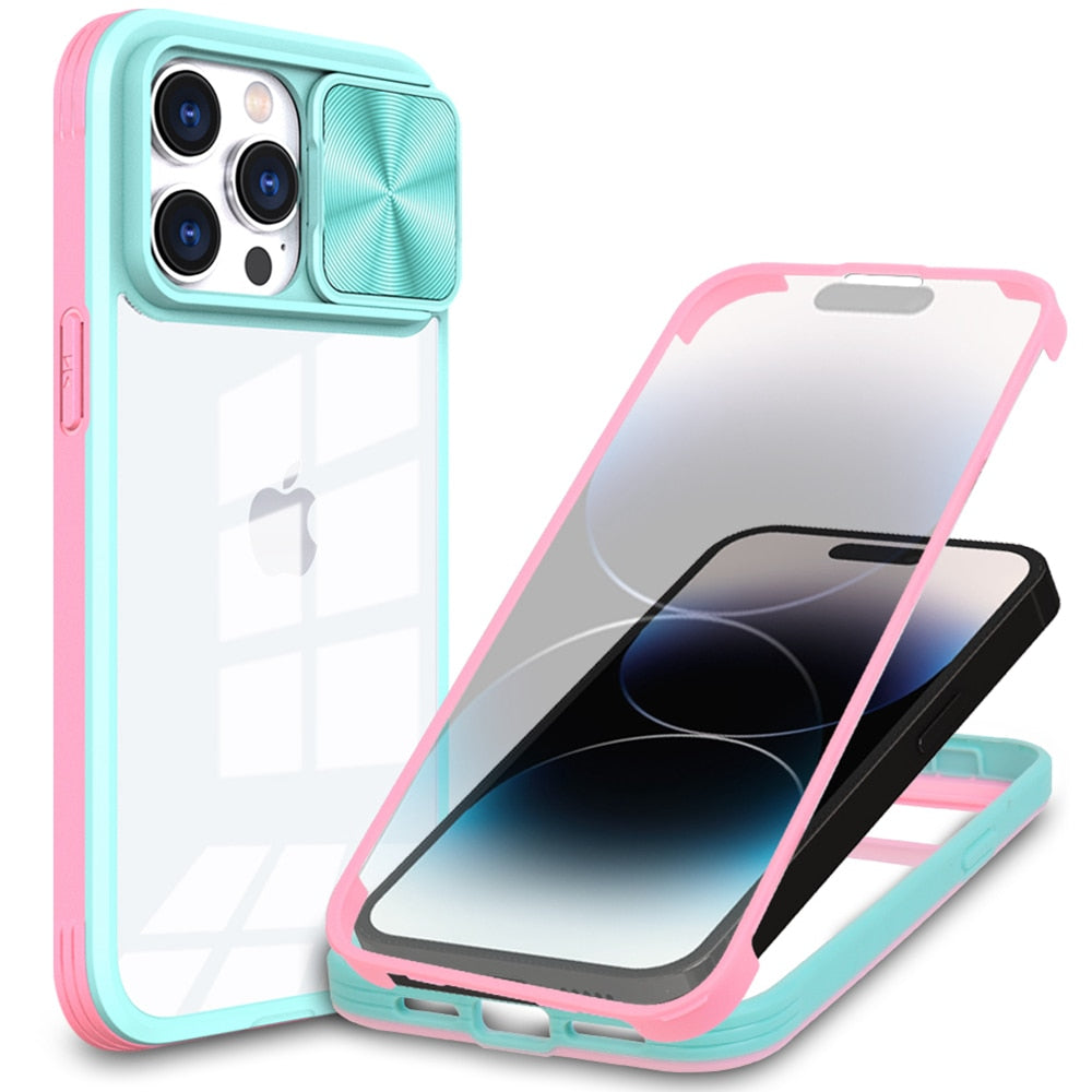 Sliding Camera Lens Protection Full Coverage Case For iPhone 14 13 12 11 Pro