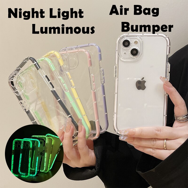 Night Light Clear Phone Case for Iphone 14 13 12 11 Pro Max Silicone Luminous Soft Case Air Bag Shockproof Bumper Phone Case