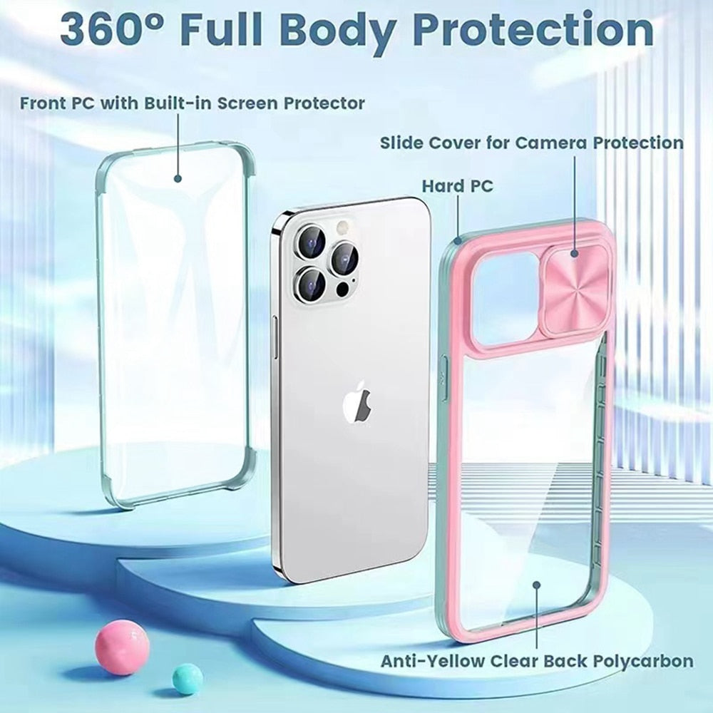 Sliding Camera Lens Protection Full Coverage Case For iPhone 14 13 12 11 Pro