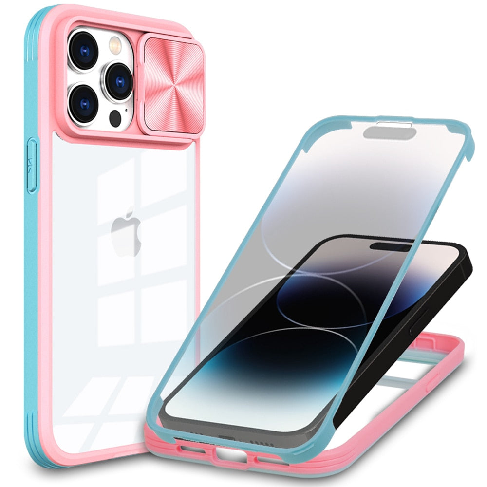 Sliding Camera Lens Protection Full Coverage Case For iPhone 14 13 12 11 Pro